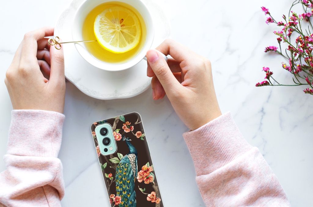 OnePlus Nord 2 5G TPU Hoesje Pauw met Bloemen B2C Telecom