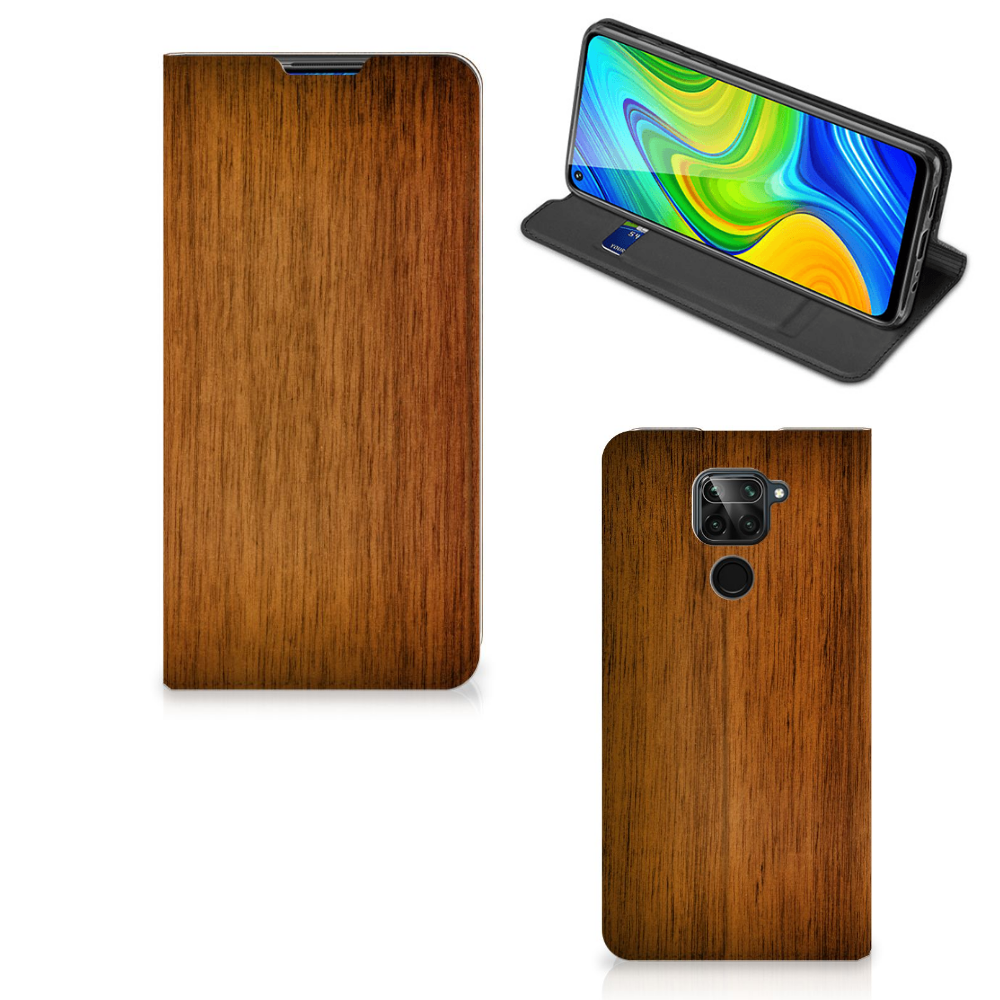 Xiaomi Redmi Note 9 Book Wallet Case Donker Hout - B2C Telecom