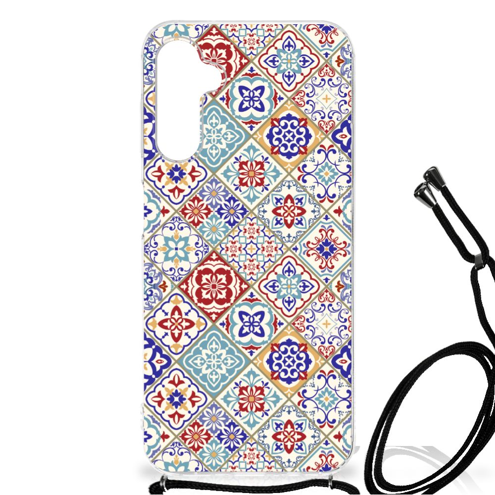 Samsung Galaxy A14 5G Anti-Shock Hoesje Tiles Color met kleurrijk tegelontwerp en lanyard