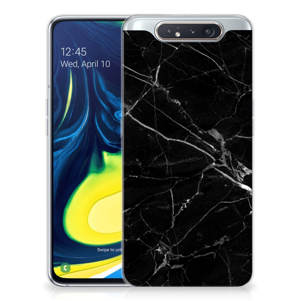 Samsung Galaxy A80 TPU Siliconen Hoesje Marmer Zwart - Origineel Cadeau Vader