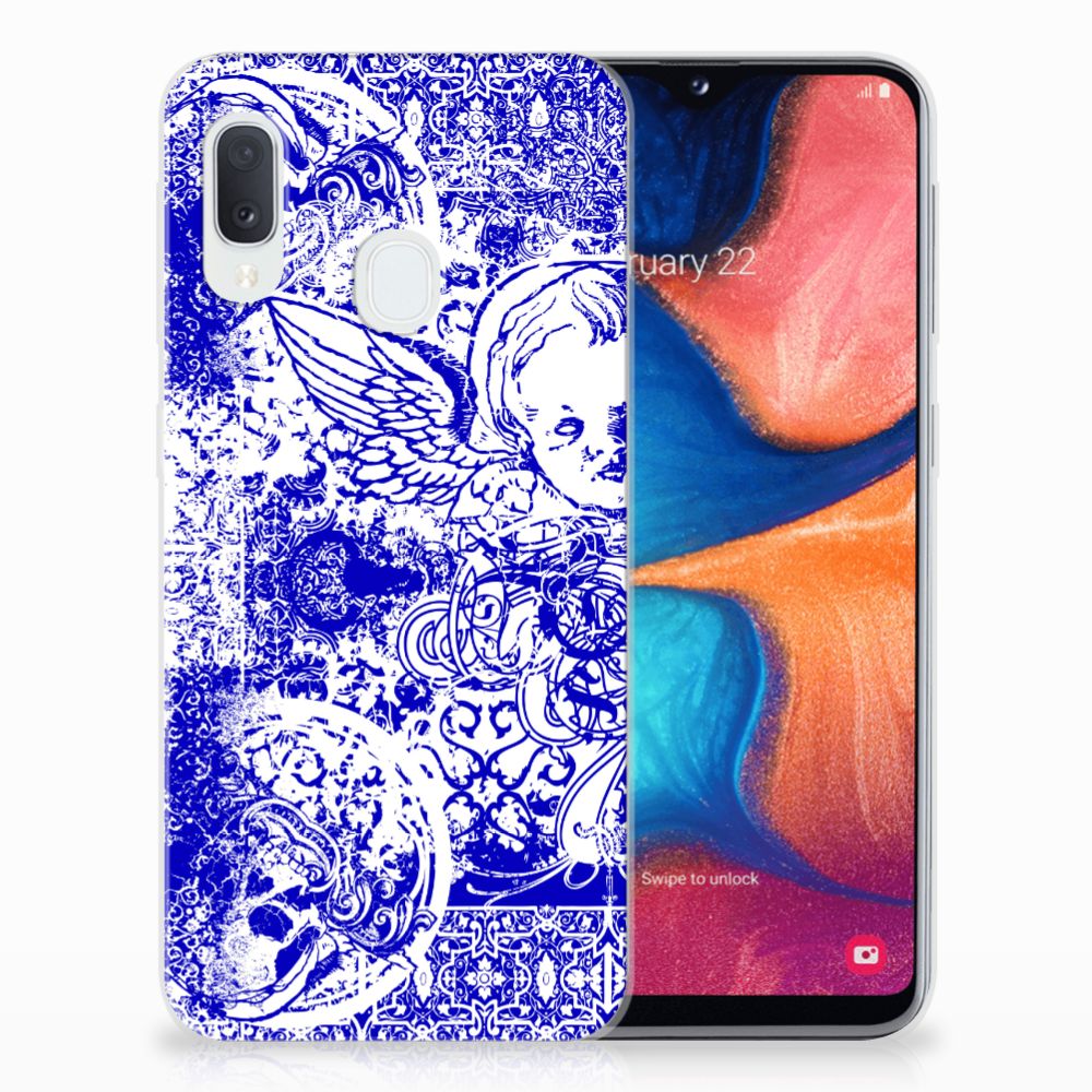 Silicone Back Case Samsung Galaxy A20e Angel Skull Blauw