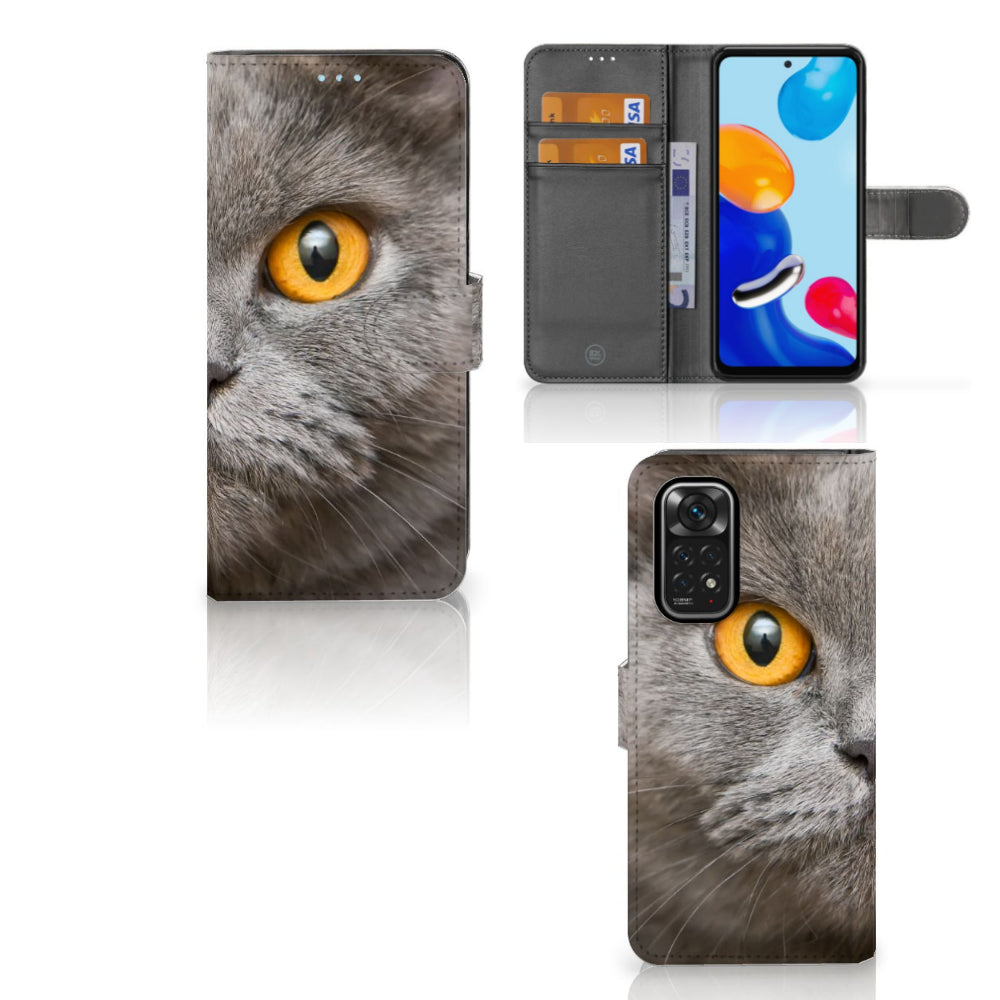 Telefoonhoesje met Pasjes Xiaomi Redmi Note 11/11S Britse Korthaar met afbeelding van een Britse korthaar kat.