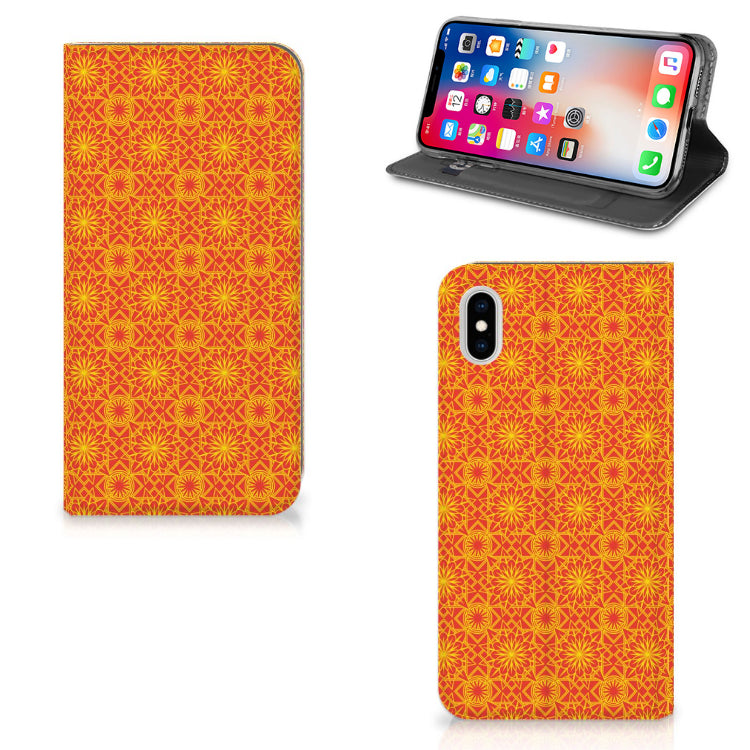 Apple iPhone Xs Max Hoesje met Magneet Batik Oranje