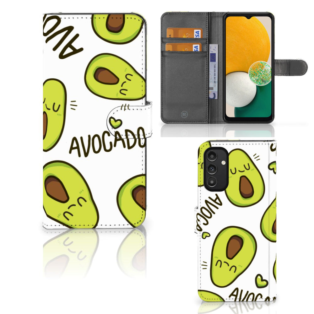Samsung Galaxy A14 4G Leuk Hoesje Avocado Singing met schattige groene avocado's en pasjesvak