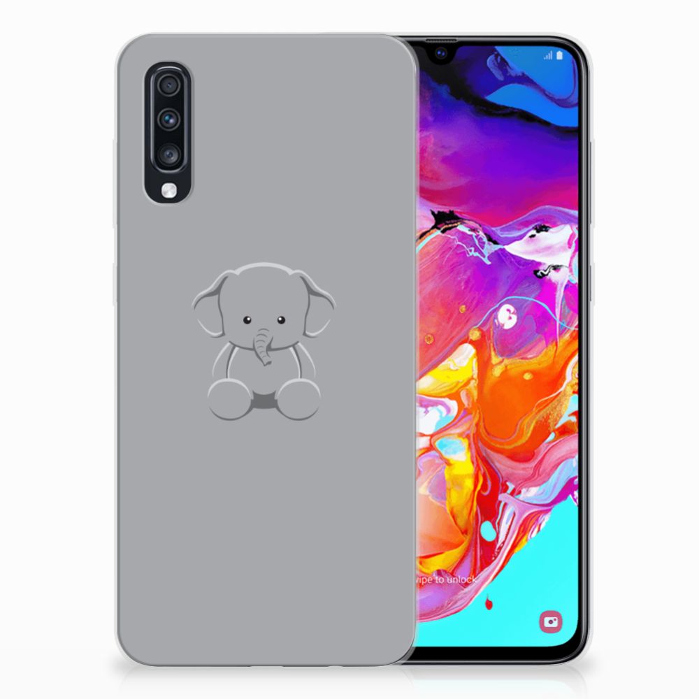 Samsung Galaxy A70 Telefoonhoesje met Naam Grijs Baby Olifant