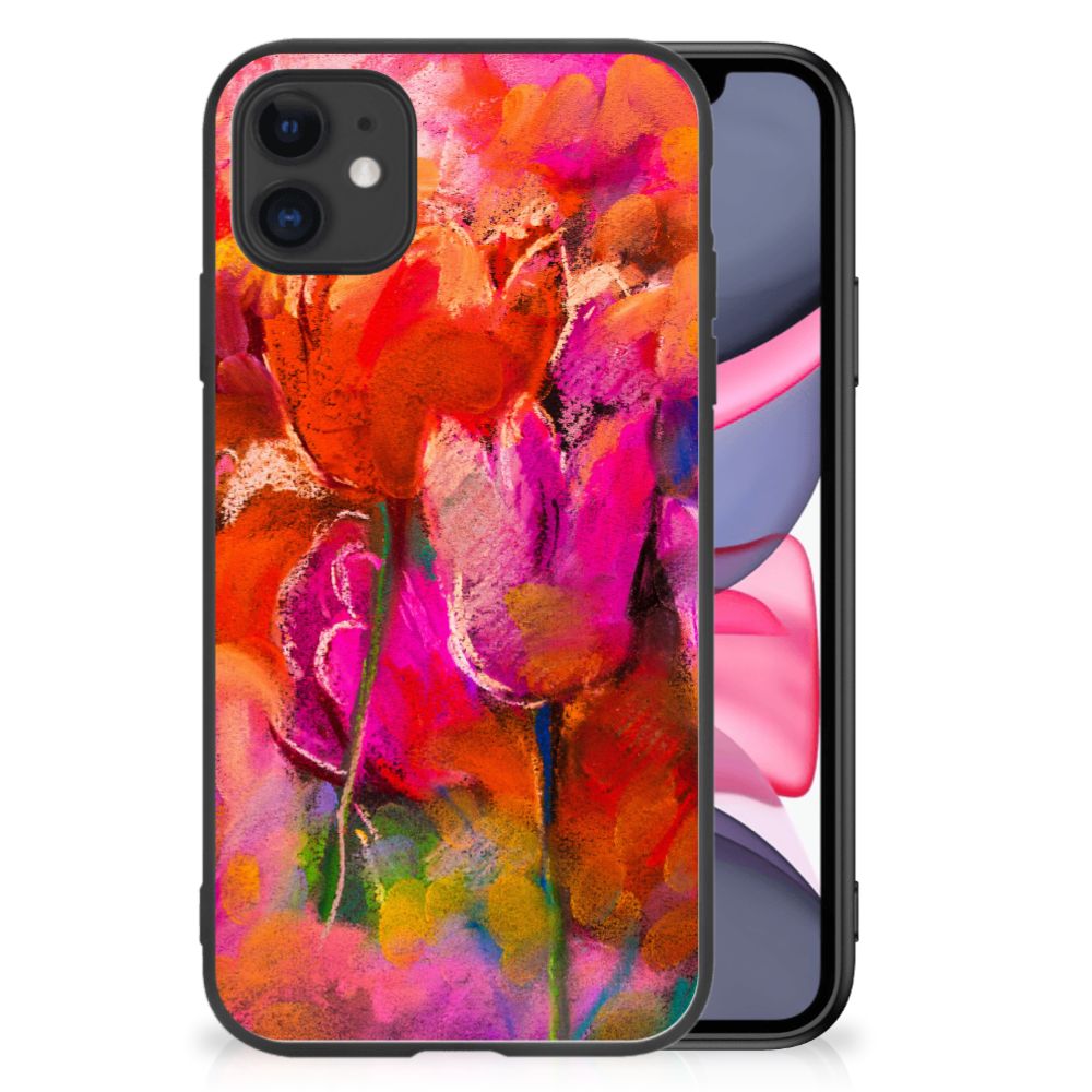 Kleurrijke Telefoonhoesje iPhone 11 Tulips met watercoloring design van kleurrijke tulpen.