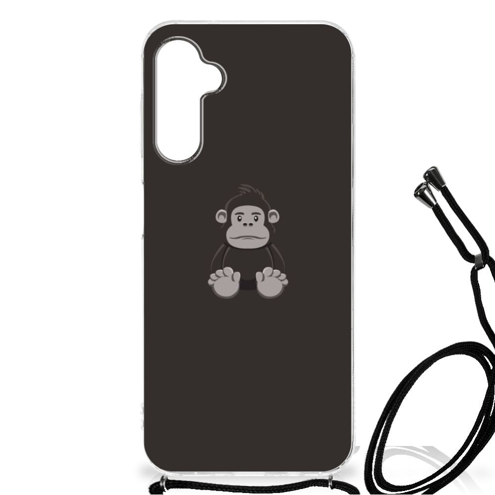 Samsung Galaxy A14 5G Stevig Bumper Hoesje Gorilla met schattige gorilla afbeelding op een donker achtergronddesign.