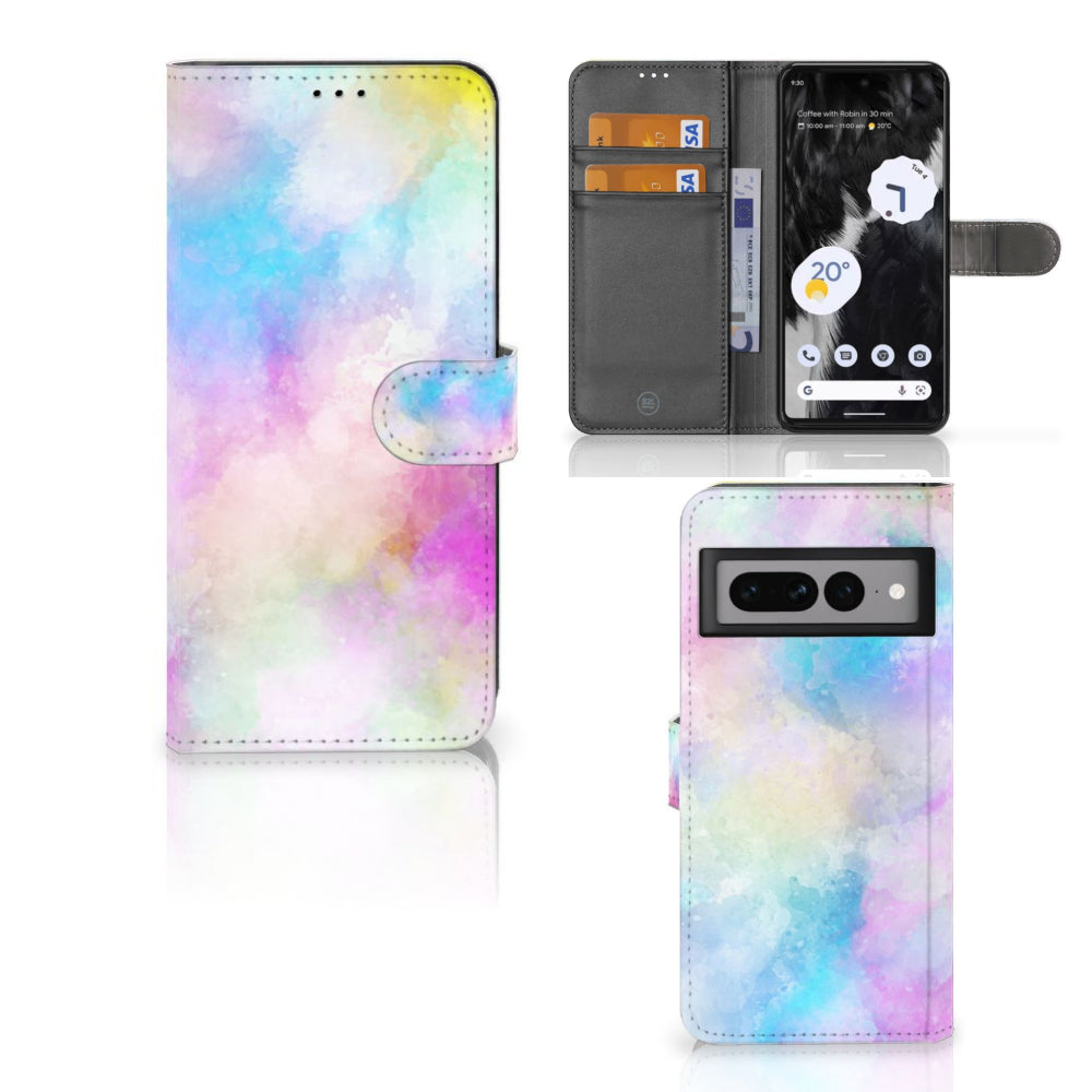 Hoesje Google Pixel 7 Pro Watercolor Light met pastelkleuren en pasjeshouder.
