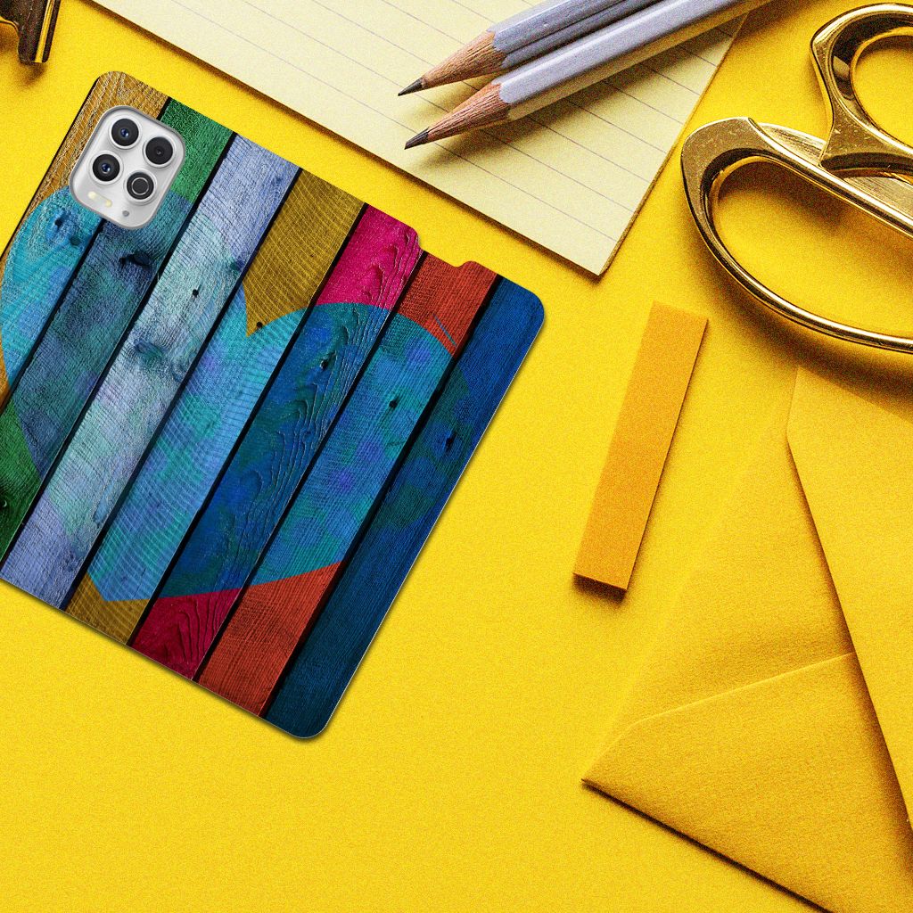Motorola Moto G100 Book Wallet Case Wood Heart - Cadeau voor je Vriend - B2C Telecom