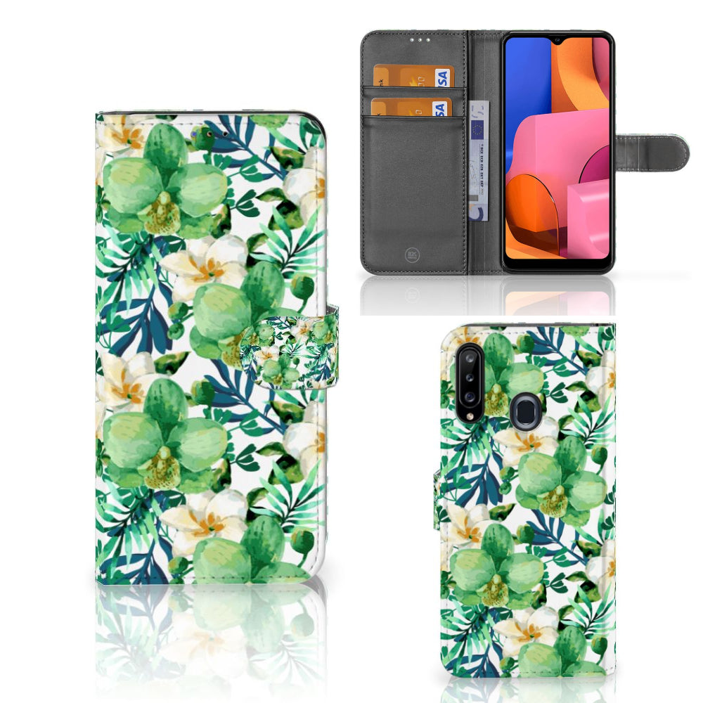 Samsung Galaxy A20s Hoesje Orchidee Groen
