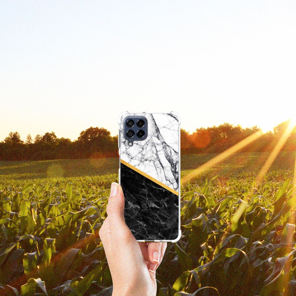 Samsung Galaxy M53 Anti-Shock Hoesje Marmer Wit Zwart - Origineel Cadeau Man B2C Telecom
