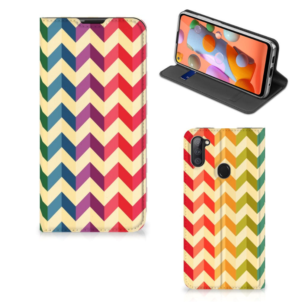 Samsung Galaxy M11 | A11 Hoesje met Magneet Zigzag Multi Color