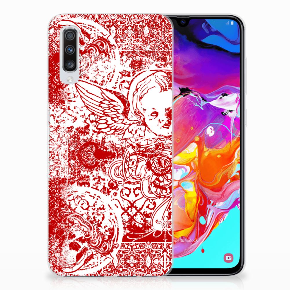 Silicone Back Case Samsung Galaxy A70 Angel Skull Rood