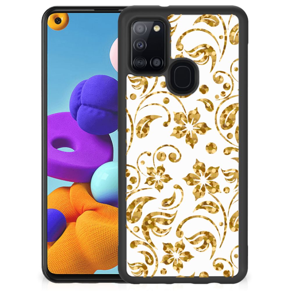 Samsung Galaxy A21s Skin Case Gouden Bloemen B2C Telecom