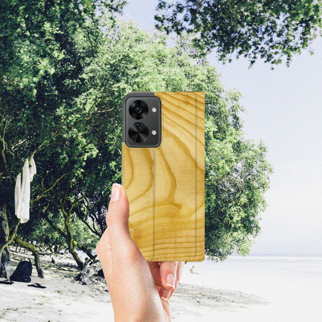 OnePlus Nord 2T Book Wallet Case Licht Hout - B2C Telecom