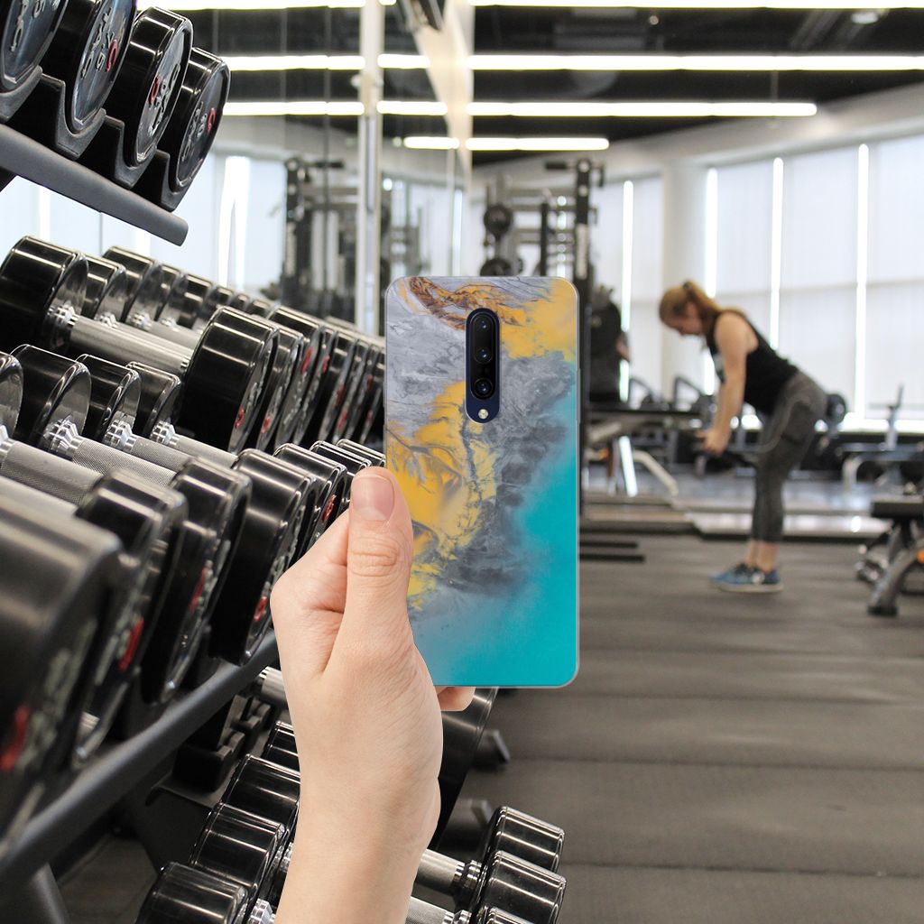 OnePlus 7 Pro TPU Siliconen Hoesje Marble Blue Gold