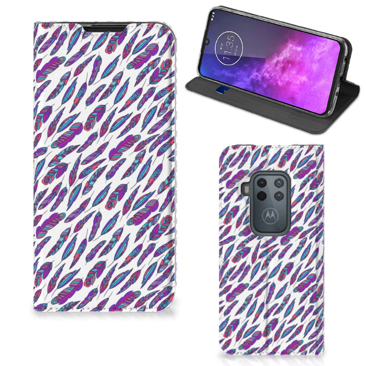 Motorola One Zoom Hoesje met Magneet Feathers Color - B2C Telecom