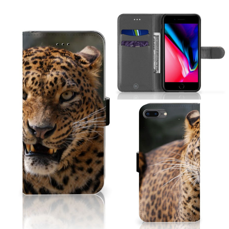 Apple iPhone 7 Plus | 8 Plus Telefoonhoesje met Pasjes Luipaard