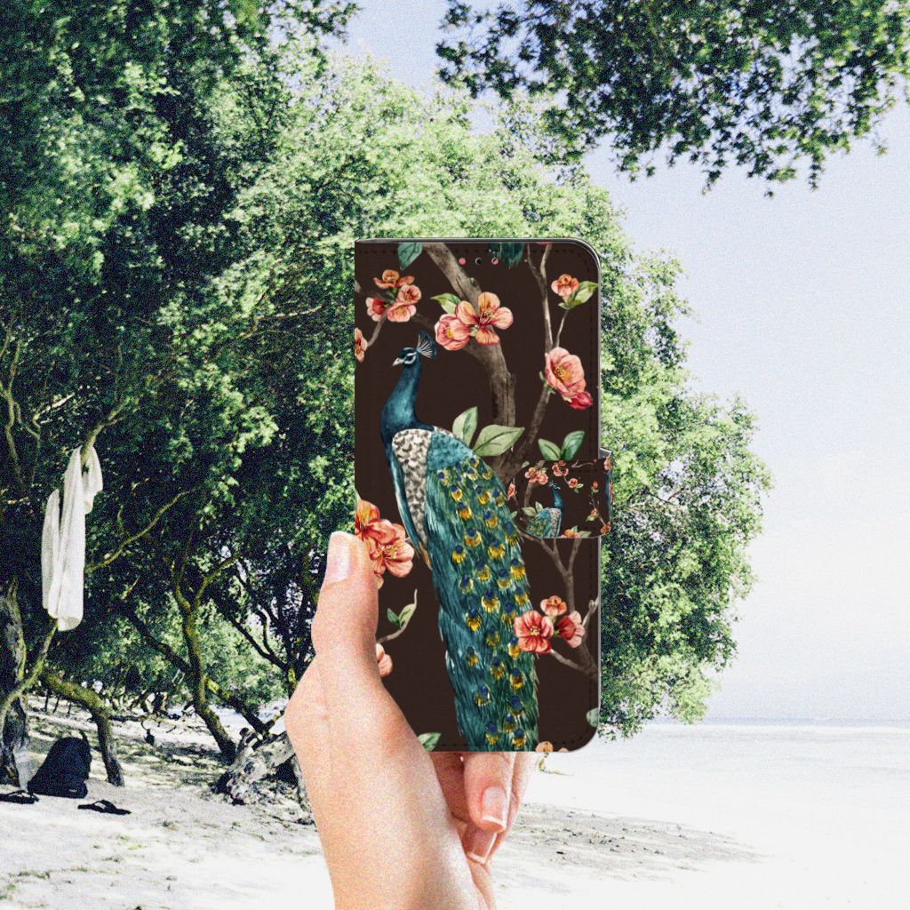 Samsung Galaxy A13 (4G) Telefoonhoesje met Pasjes Pauw met Bloemen