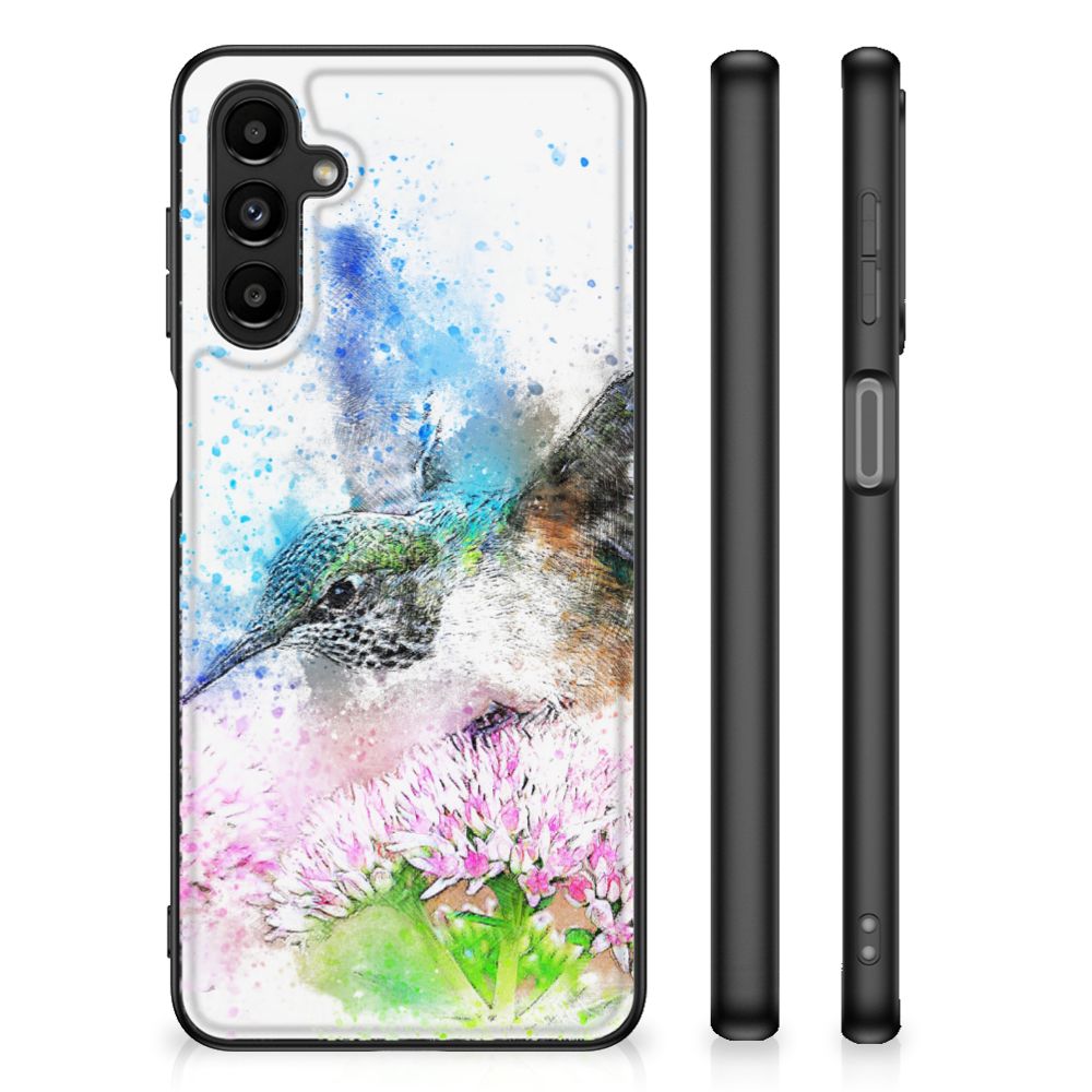 Kleurrijke Telefoonhoesje Samsung Galaxy A14 5G Vogel met watercoloring print van een vogel en bloemen.