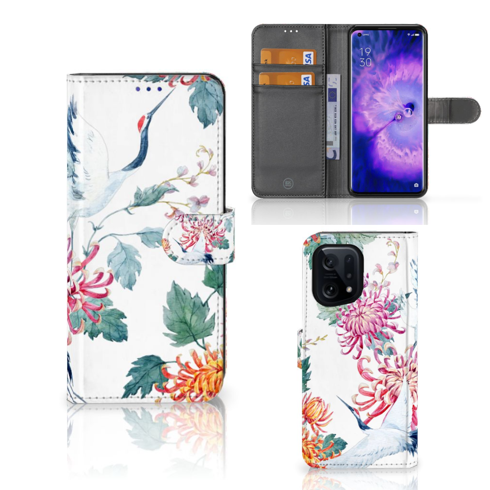 OPPO Find X5 Telefoonhoesje met Pasjes Bird Flowers