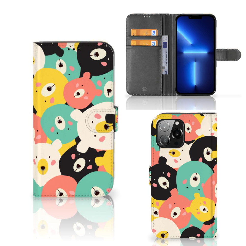 iPhone 13 Pro Max Leuk Hoesje Bears met grappige beertjes in vrolijke kleuren, perfect voor je smartphone!