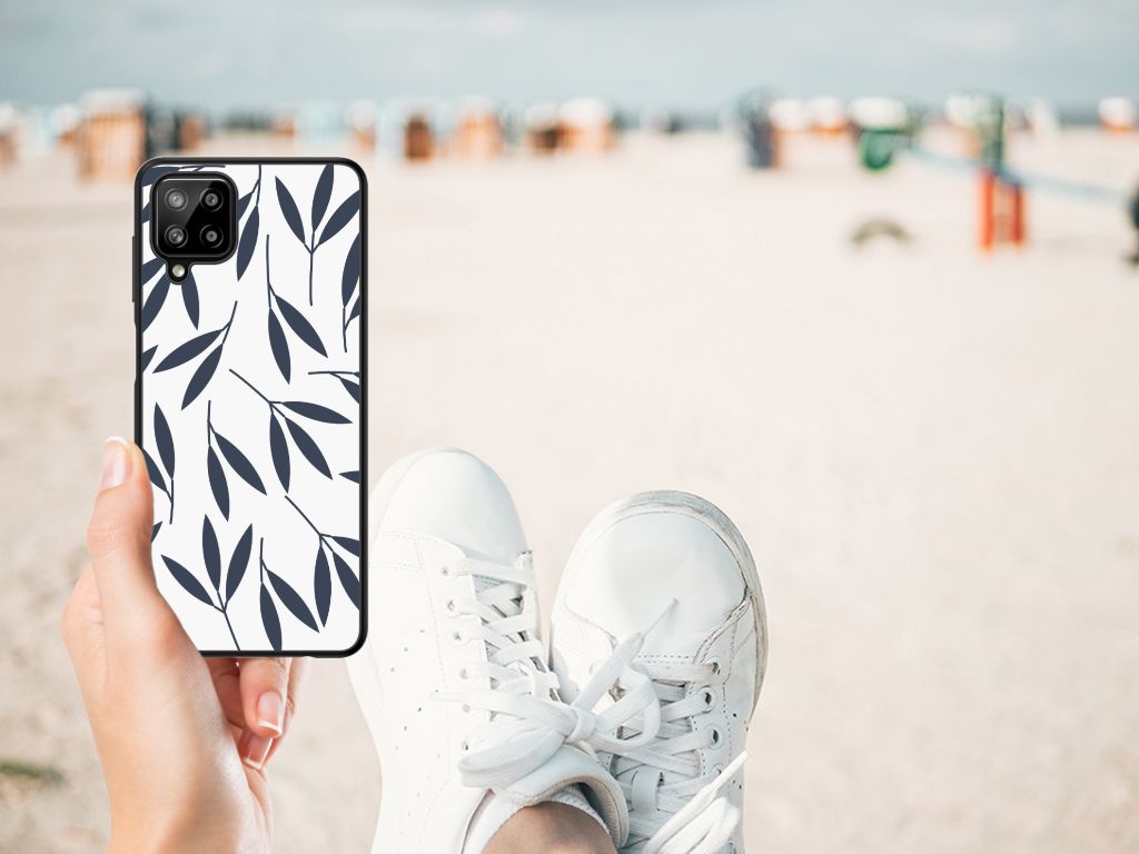 Samsung Galaxy A12 Bloemen Hoesje Leaves Blue B2C Telecom