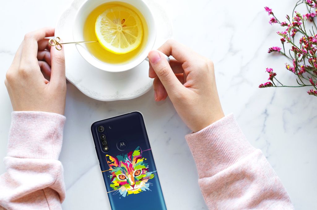 Motorola Moto G8 Power Lite Telefoonhoesje met Naam Cat Color B2C Telecom