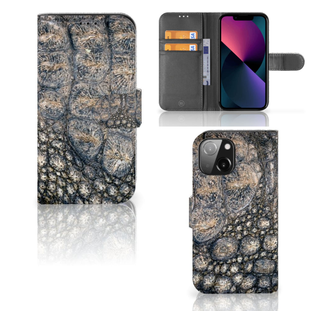 iPhone 13 Mini Telefoonhoesje met Pasjes Krokodillenprint