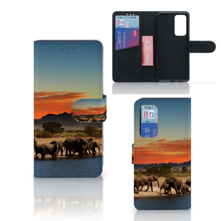 Huawei P40 Telefoonhoesje met Pasjes Olifanten