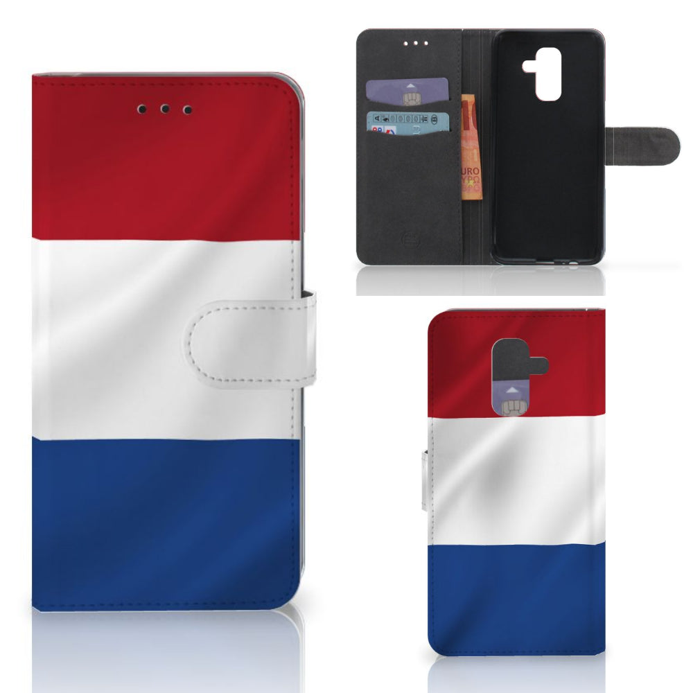 Samsung Galaxy A6 Plus 2018 Bookstyle Case Nederlandse Vlag met artistiek ontwerp in Nederlandse kleuren.