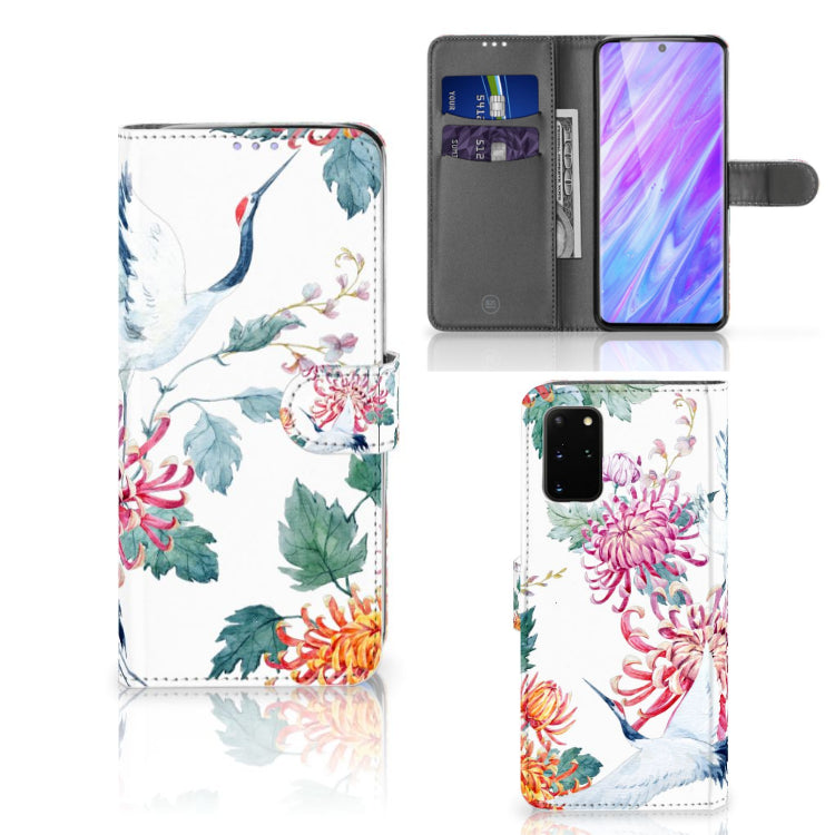 Samsung Galaxy S20 Plus Telefoonhoesje met Pasjes Bird Flowers
