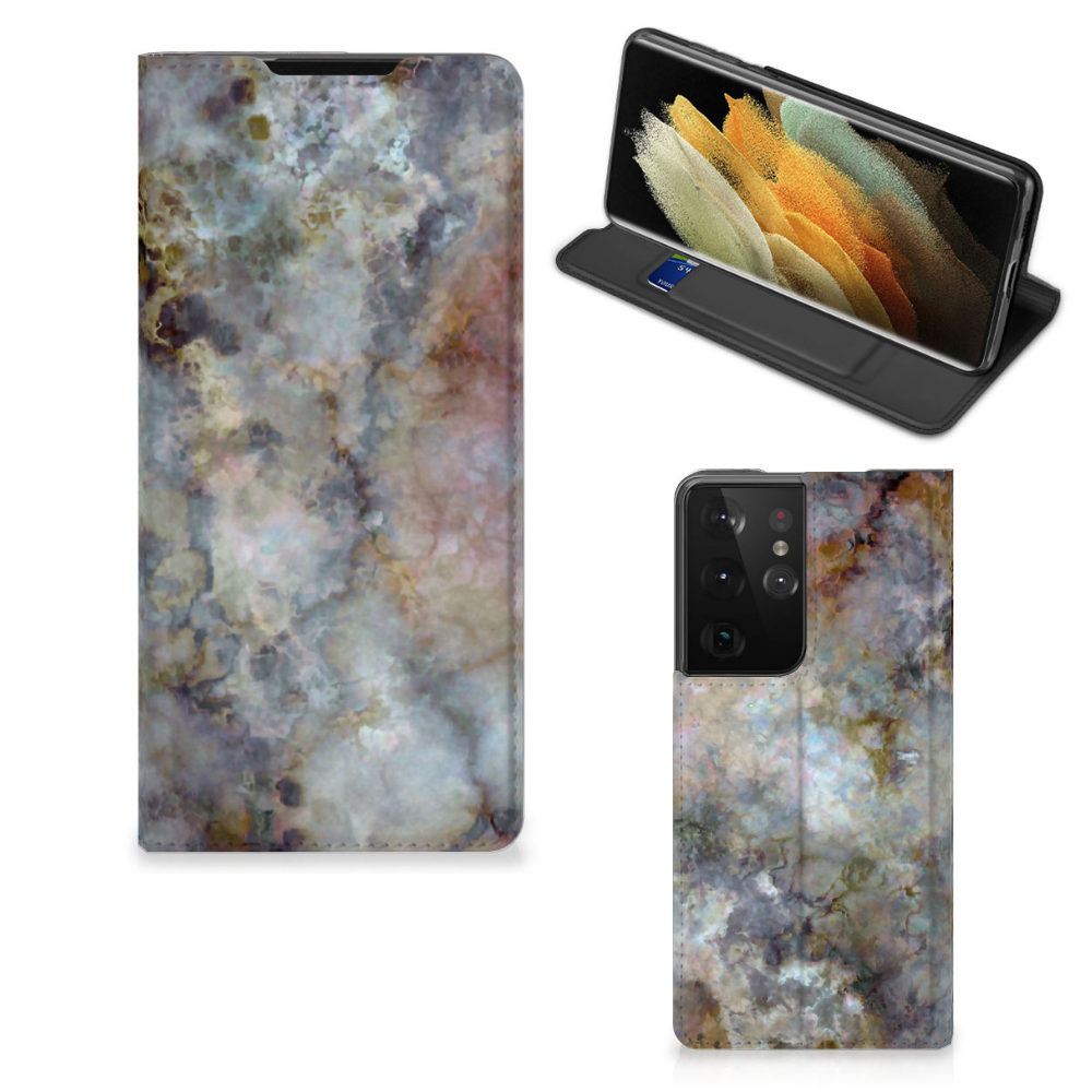 Samsung Galaxy S21 Ultra Standcase Marmer Grijs - B2C Telecom