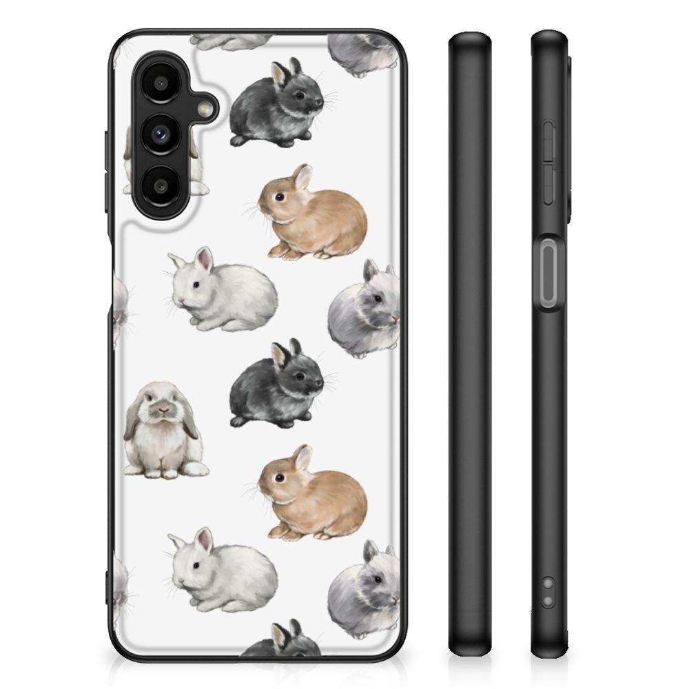 Dierenprint Telefoonhoesje voor Samsung Galaxy A14 5G Konijntjes met schattige konijnen in verschillende kleuren.