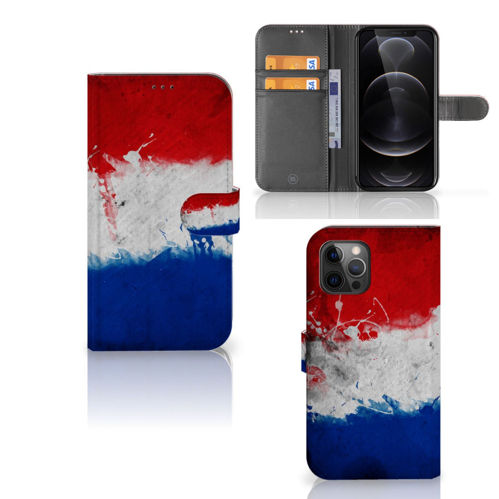 Apple iPhone 12 Pro Max Bookstyle Case Nederland met Nederlandse vlag ontwerp en pasjes.