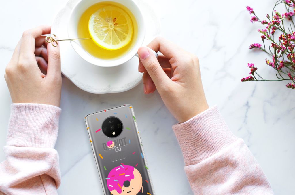 OnePlus 7T Siliconen Case Donut Roze