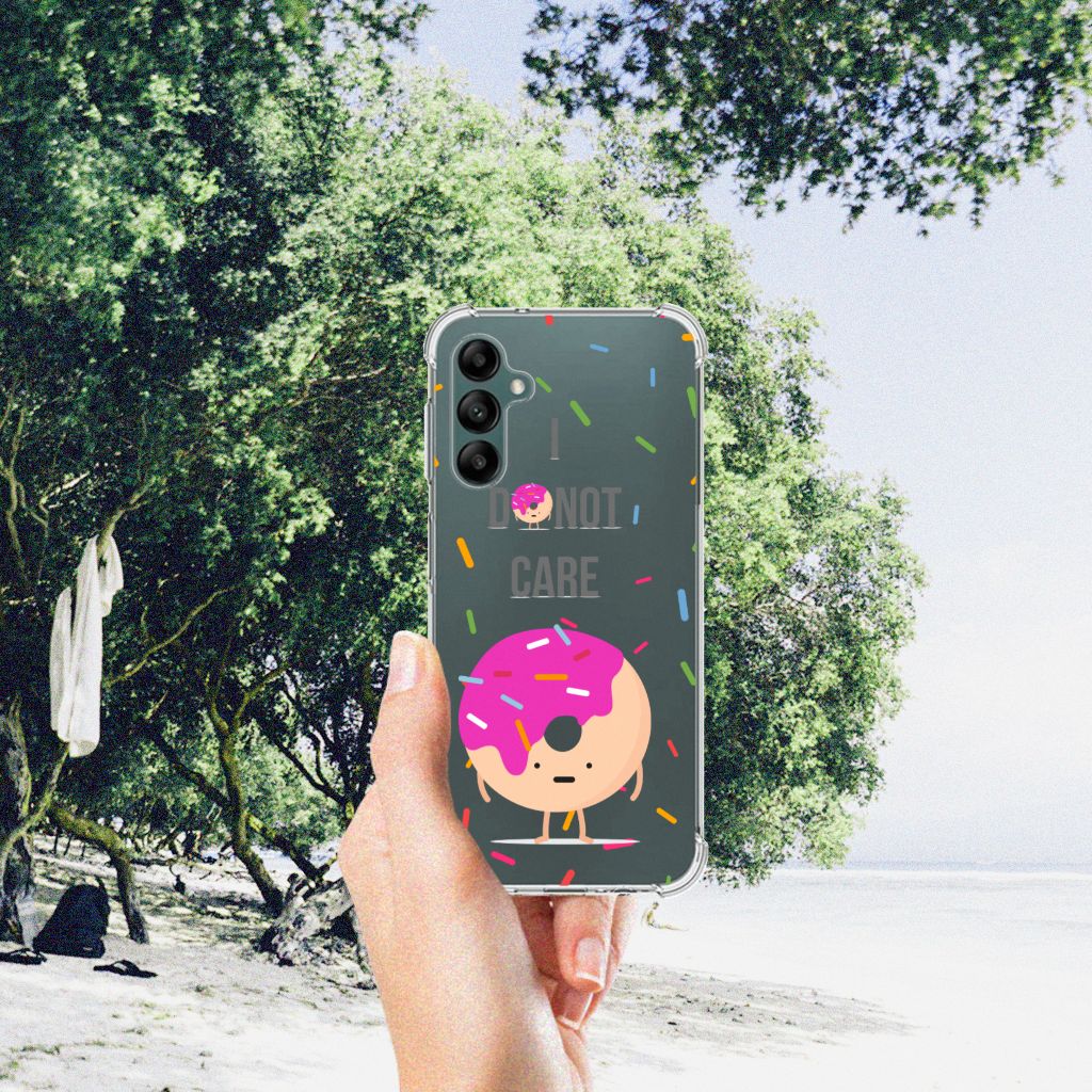 Samsung Galaxy A14 5G/4G Beschermhoes Donut Roze met kleurrijk donutontwerp in een natuurlijke omgeving
