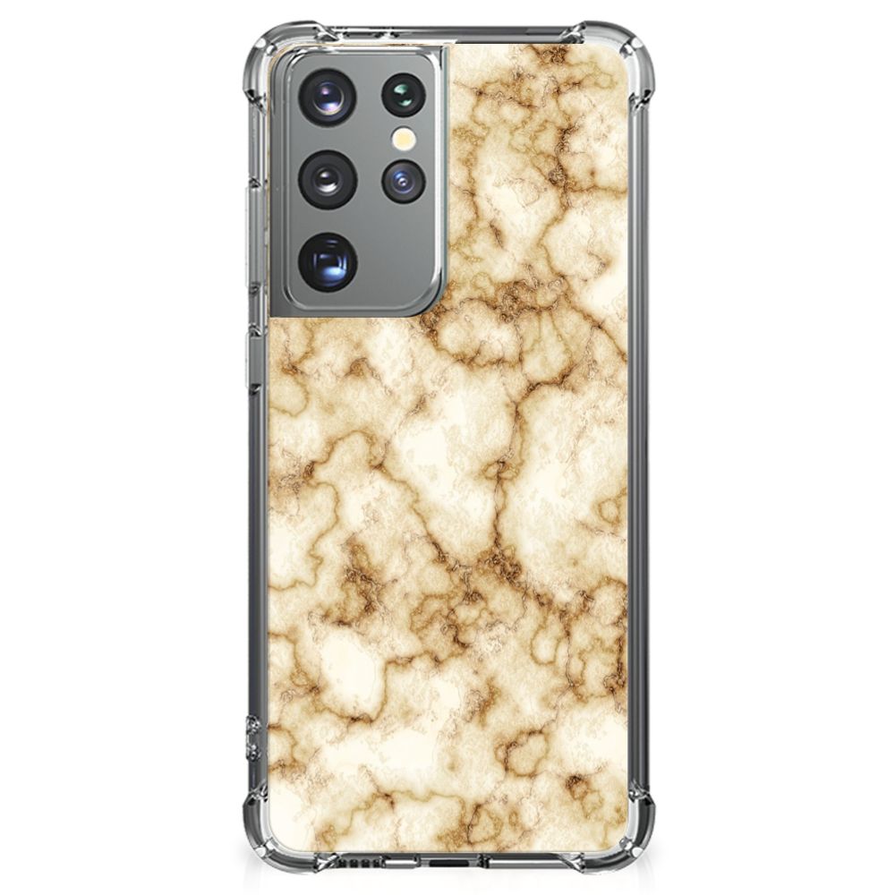 Samsung Galaxy S21 Ultra Anti-Shock Hoesje Marmer Goud B2C Telecom