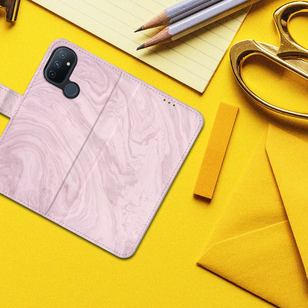 OnePlus Nord N100 Bookcase Marble Pink - Origineel Cadeau Vriendin