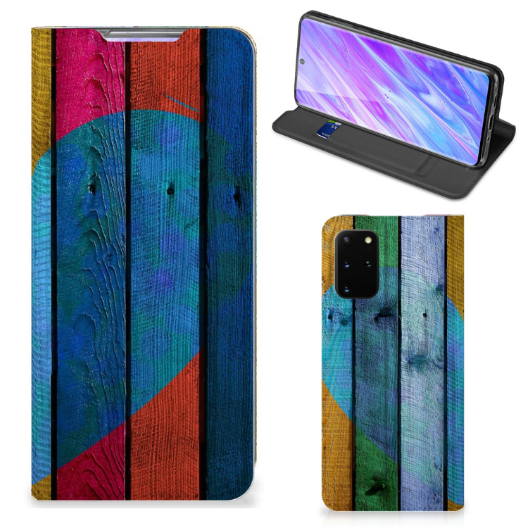 Samsung Galaxy S20 Plus Book Wallet Case Wood Heart - Cadeau voor je Vriend - B2C Telecom