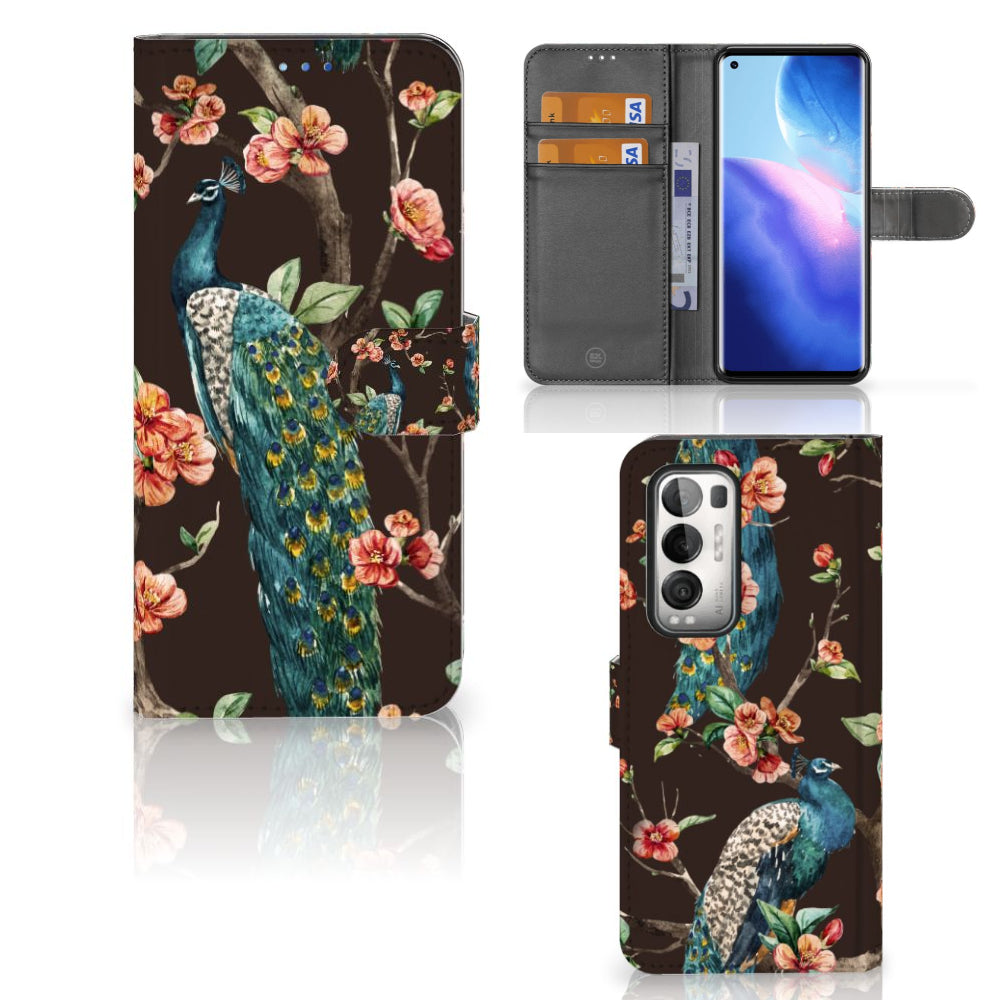 OPPO Find X3 Neo 5G Telefoonhoesje met Pasjes Pauw met Bloemen