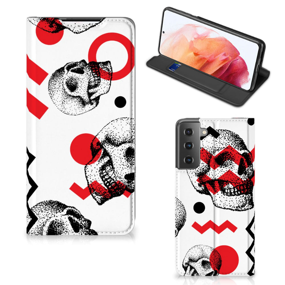 Mobiel BookCase Samsung Galaxy S21 Skull Red