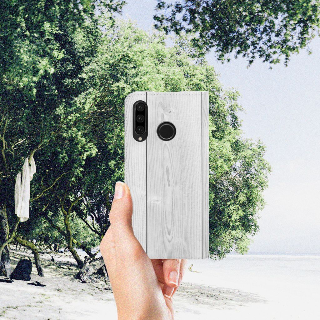 Huawei P30 Lite New Edition Book Wallet Case White Wood