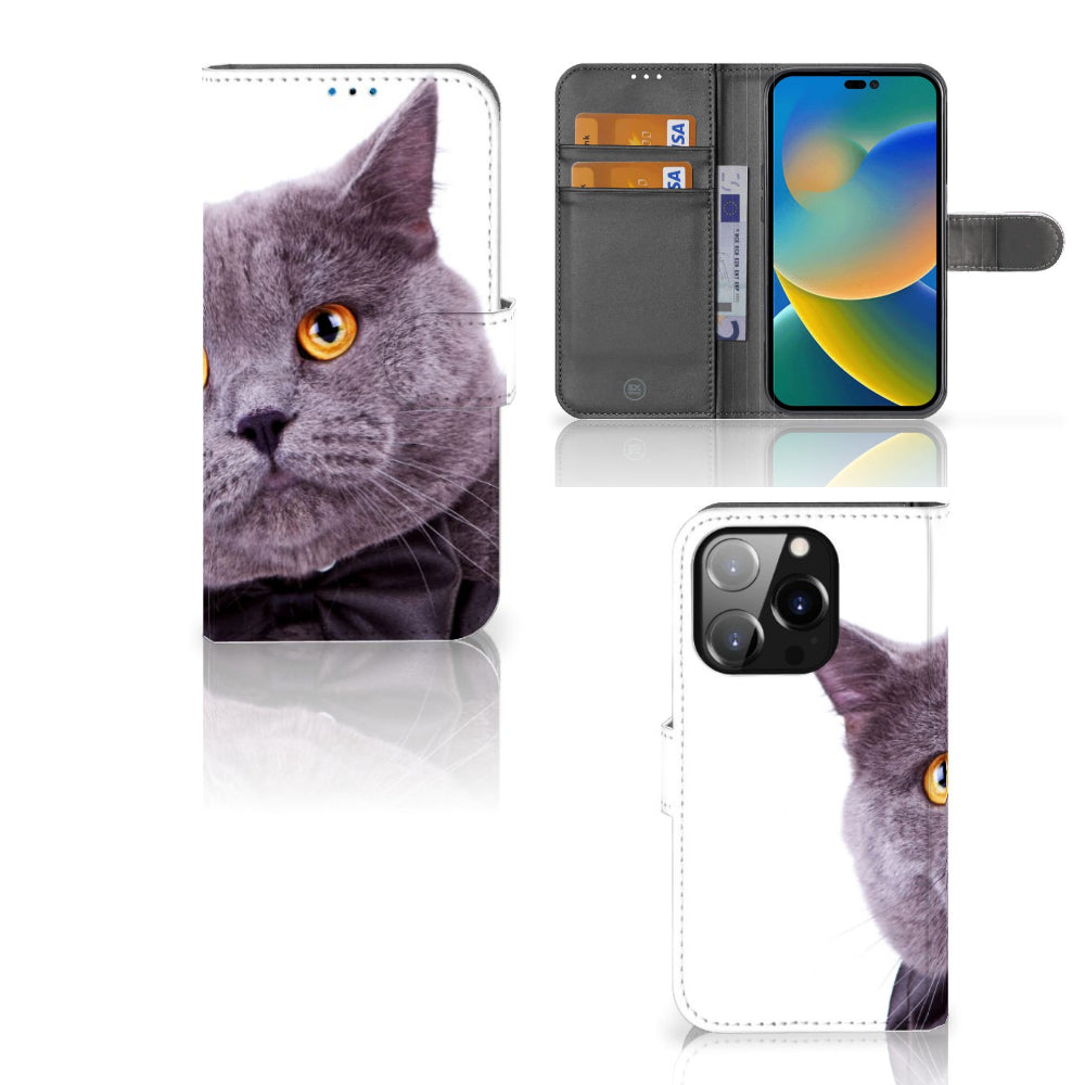 iPhone 14 Pro Telefoonhoesje met Pasjes Kat
