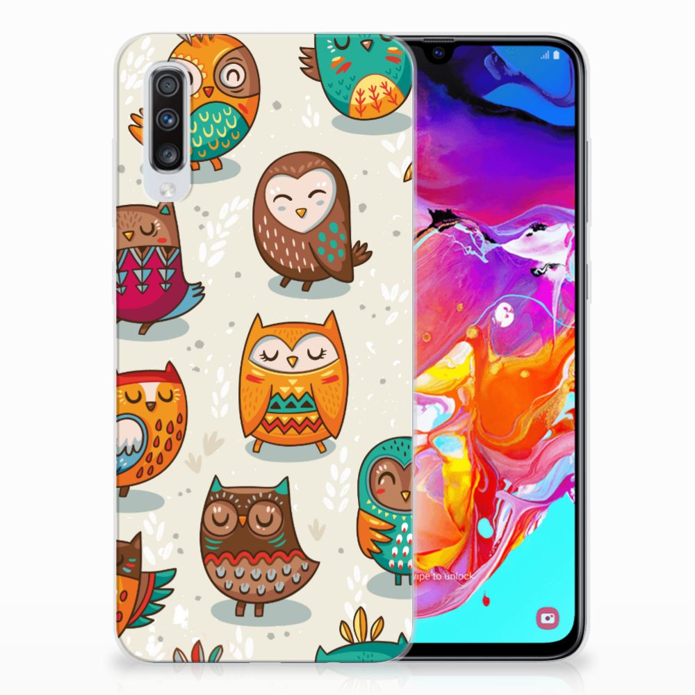 Samsung Galaxy A70 TPU Hoesje Vrolijke Uilen