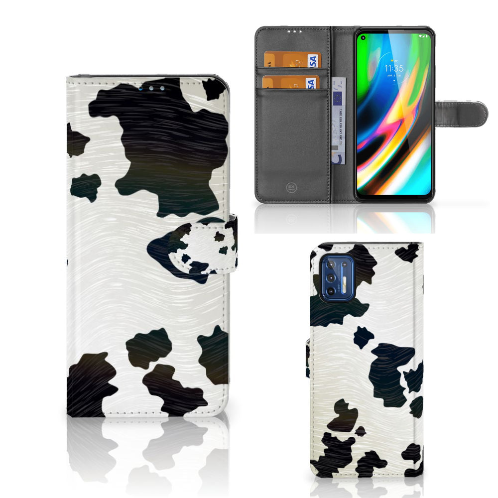 Motorola Moto G9 Plus Telefoonhoesje met Pasjes Koeienvlekken