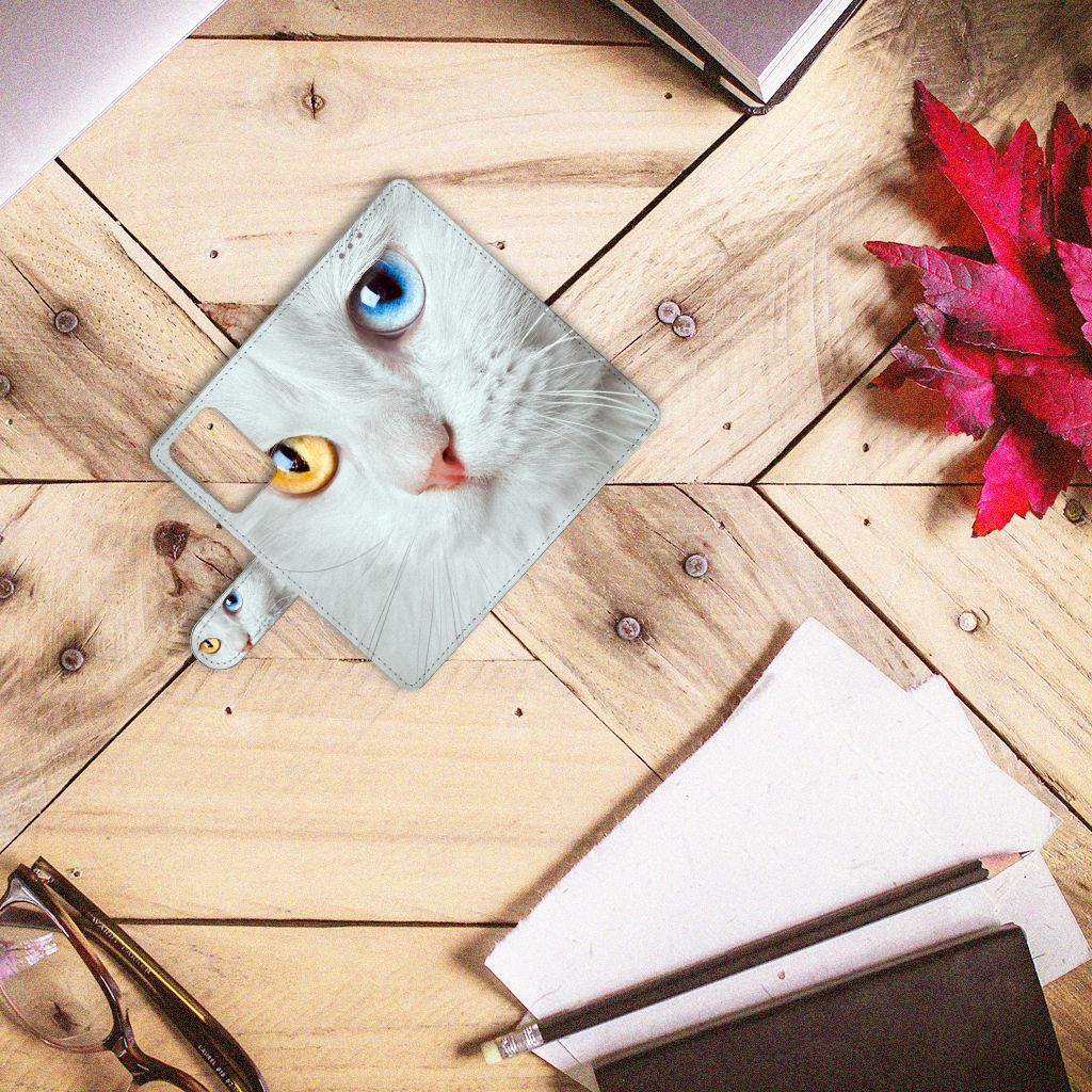 Xiaomi Redmi Note 10 Pro Telefoonhoesje met Pasjes Witte Kat