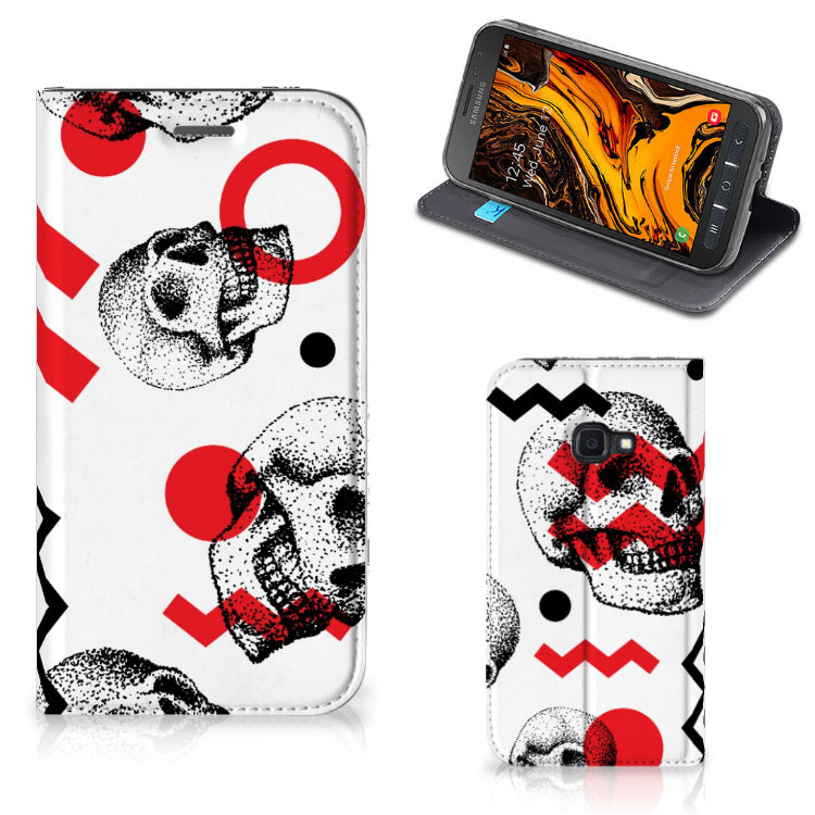 Mobiel BookCase Samsung Galaxy Xcover 4s Skull Red