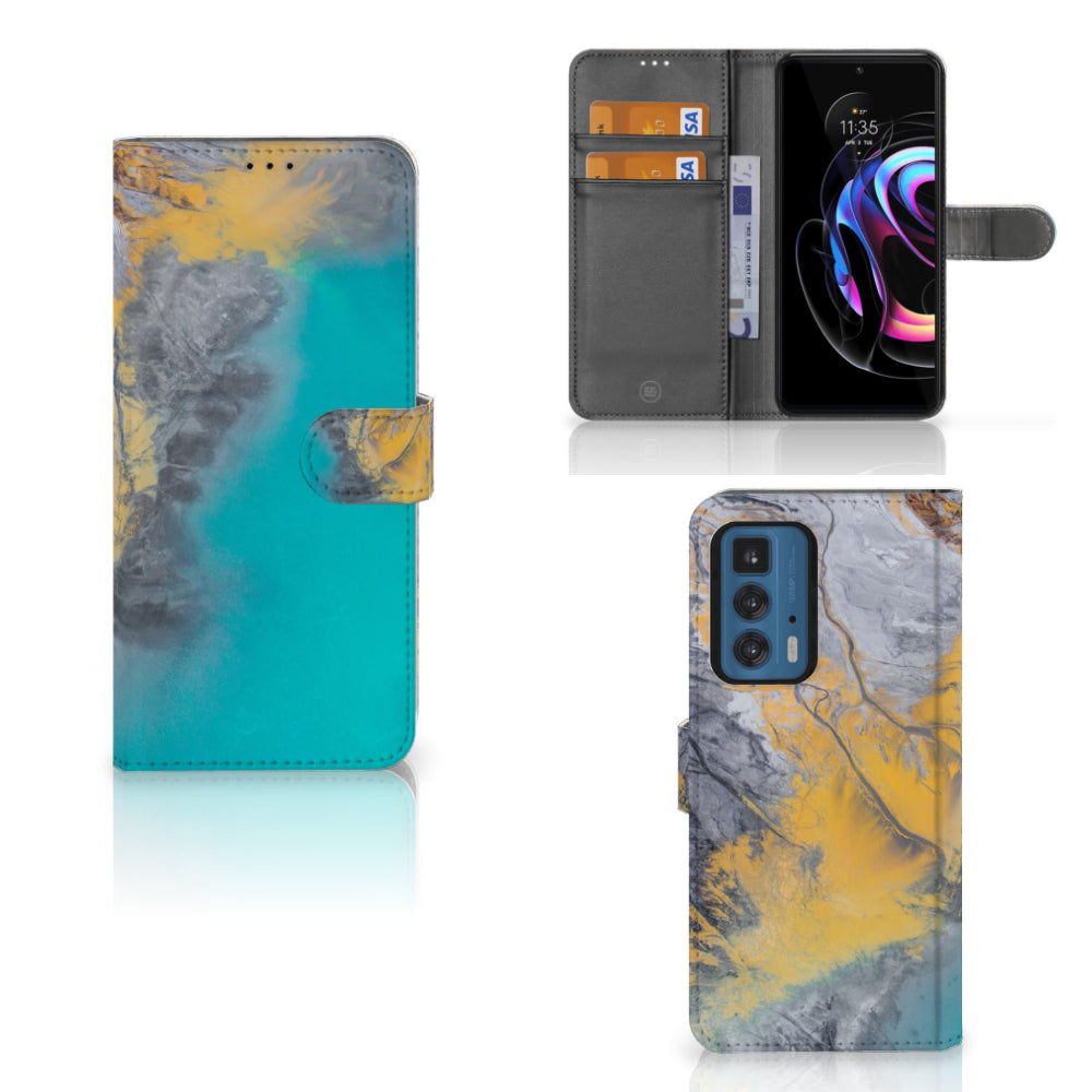 Motorola Edge 20 Pro Bookcase Marble Blue Gold