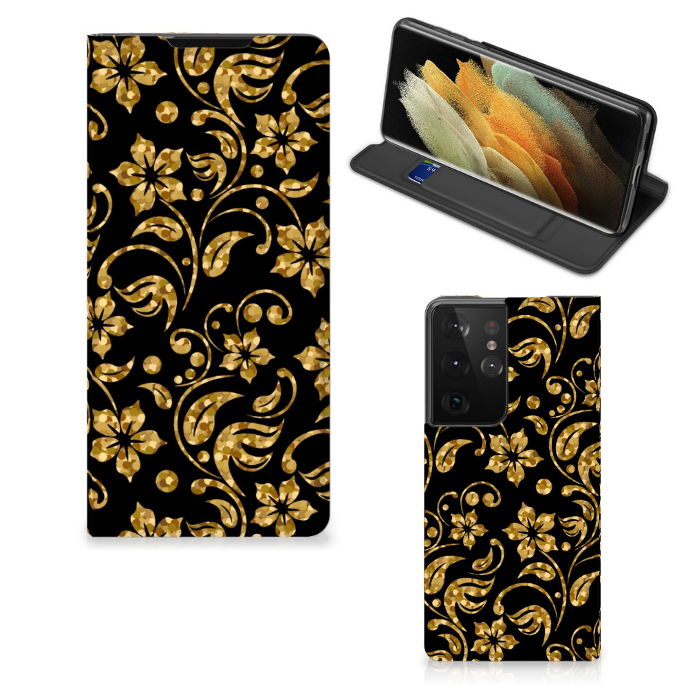 Samsung Galaxy S21 Ultra Smart Cover Gouden Bloemen - B2C Telecom